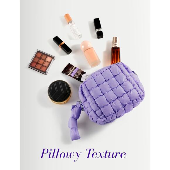 Quilted Makeup Bag Small Lavender Puffer Cosmetic Organizer Travel Pouch Soft - Picture 3 of 7